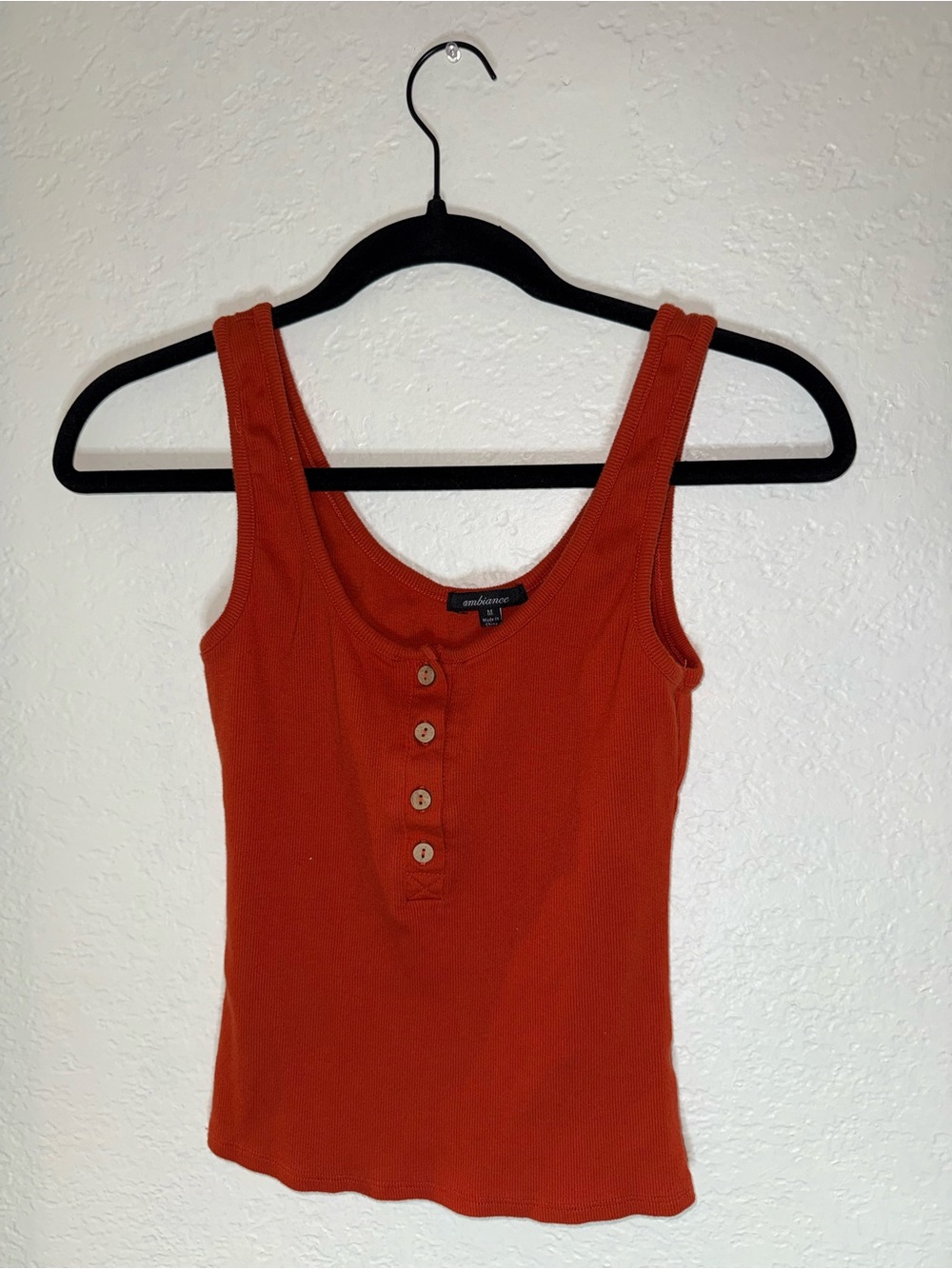 Ambiance Rust Orange Ribbed Button Tank